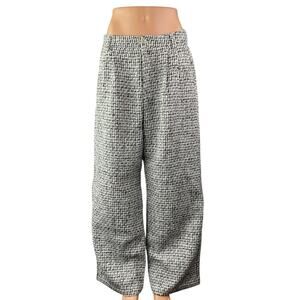 Commense Women's Black White Tweed High Rise Wide Leg Baggy Trousers Pants Sz L